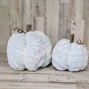 Blue Floral Chenille Pumpkins / Farmhouse Pumpkins / Floral Pumpkins / Fall Decor / Fabric Pumpkins / Fall Tiered Tray / Cottage Pumpkins
