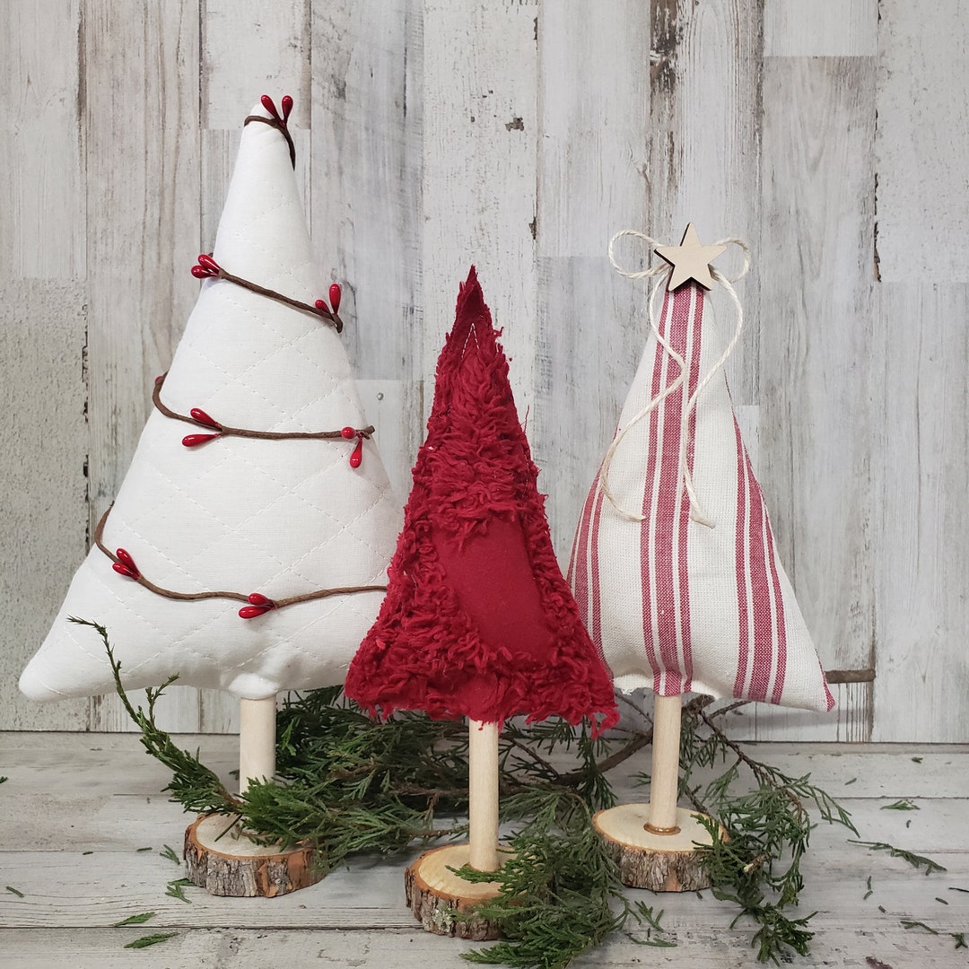 Set of Fabric Christmas Trees, Ticking Christmas Tree