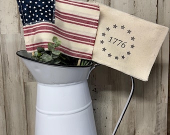 Fabric Flags / Farmhouse Cottage American Mini Flags / Old Glory Flag / Memorial Day Decor / 4th July decor / Tier Tray Decor / Hutch Flags