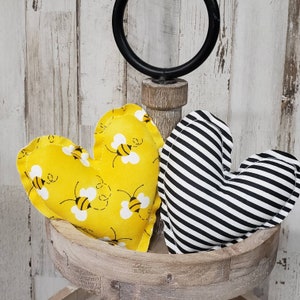 Honey Bee Tiered Tray Hearts / Honey Bee Decor / Bee Decor /Bee Tiered Tray / Farmhouse Bee Kitchen /Tiered Tray Pillow / Fabric Bee Hearts
