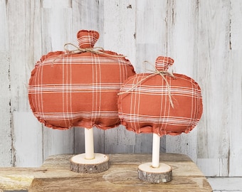 Rust Plaid Pumpkins Handmade, Halloween Decorations , Rustic Fall Decor, Farmhouse Decor, Fabric Pumpkins, Fall Basket