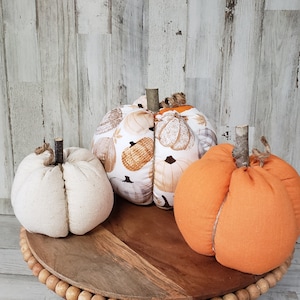 Neutral Fabric Pumpkins Handmade,  Fall  Decorations , Rustic Fall Decor, Farmhouse Decor, Fabric Pumpkins, Fall Mantel Pumpkins