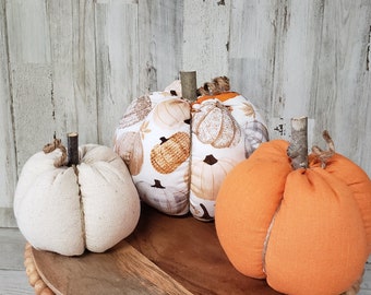 Neutral Fabric Pumpkins Handmade,  Fall  Decorations , Rustic Fall Decor, Farmhouse Decor, Fabric Pumpkins, Fall Mantel Pumpkins