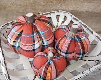 Fall Plaid Flannel Pumpkins Handmade, Fall Decorations , Rustic Fall Decor, Farmhouse Decor, Fabric Pumpkins,Fall Basket, Flannel Pumpkins