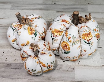 Farmhouse Fall Floral Pumpkins / Farmhouse Pumpkins / Floral Pumpkins / Fall Decor / Fabric Pumpkins / Fall Tiered Tray / Cottage Pumpkins