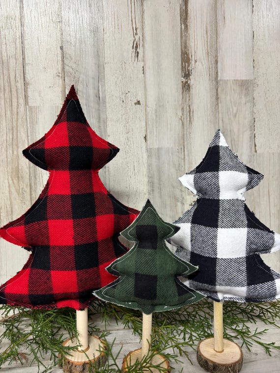 Decoration De Sapin De NoëL, 12PièCes 37258Pouces Rouge Noir Buffalo Check à Carreaux Couture DéCorations De NoëL En Toile De Jute - Maison