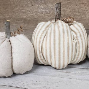 Linen Cloth Pumpkins, Neutral Pumpkins, Ticking Pumpkins, Handmade, Rustic Fall Decorations Autumn Farmhouse Decor, Neutral Farmhouse Decor image 7