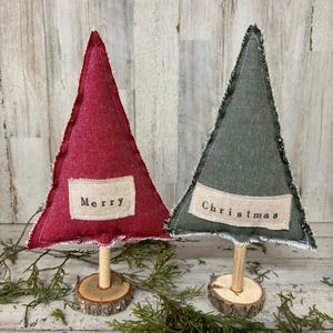 Set of 2 Fabric Christmas Trees,  Rustic Christmas Decor, Farmhouse Christmas Decor, Sweater Christmas, Christmas Mantel Decor