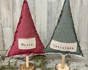 Set of 2 Fabric Christmas Trees,  Rustic Christmas Decor, Farmhouse Christmas Decor, Sweater Christmas, Christmas Mantel Decor