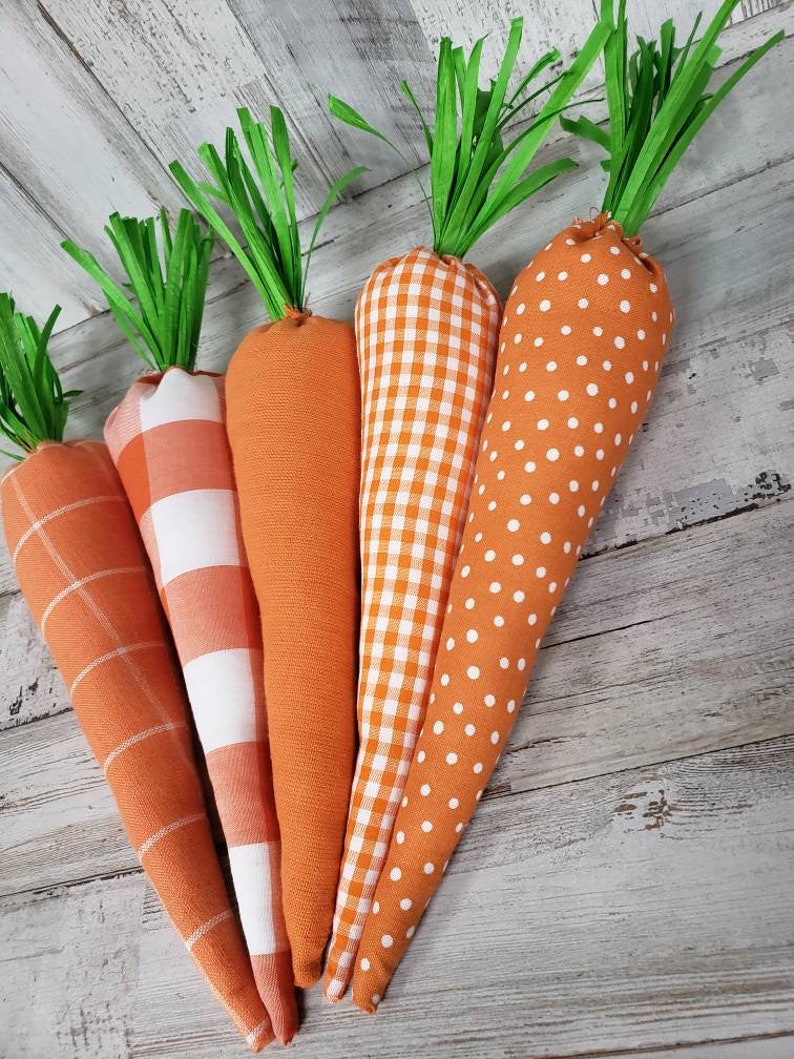 Orange Plaid Fabric Carrots / Orange Gingham Fabric Carrots / Farmhouse Easter / Spring Bowl Filler / Easter Party Decor image 3
