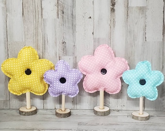 Fabric Flower on Wooden Stand / Spring Mantel Decor / Summer Flowers / Flower Decor / Spring Decor / Mothers Day Gift / Mothers Day Flowers