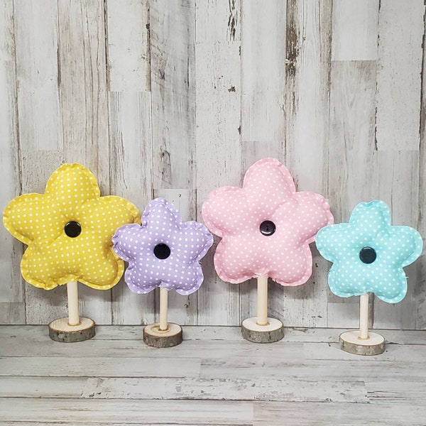 Fabric Flower on Wooden Stand / Spring Mantel Decor / Summer Flowers / Flower Decor / Spring Decor / Mothers Day Gift / Mothers Day Flowers