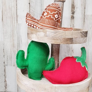 Zomer gelaagde tray decor / cactus decor / Cinco de mayo gelaagde tray decor / stof cactus / chili peper decor / zuidwesten decor