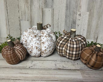 Brown Floral Pumpkins / Farmhouse Pumpkins / Fall Fabric Pumpkins / Fall Decor / Fabric Pumpkins / Brown Plaid Pumpkins / Cottage Pumpkins