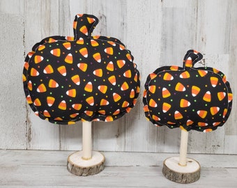 Candy Corn Fabric Pumpkins / Halloween Mantel Decor / Halloween Decor / Fall Tiered Tray Decor / Halloween Coffee Bar, Candy Corn Decor