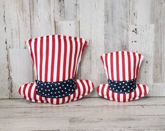 Uncle Sam Fabric Hat / Patriotic Tiered Tray Decor / Uncle Sam Fabric Hat / Uncle Sam Decor / July Farmhouse Decor / July 4th Decor.