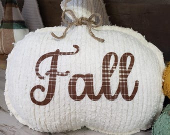 Pompoenkussen herfst, kussen chenillepompoen, herfsthuisdecor, sierkussen herfst, sierkussen herfst, chenillekussen, bankkussen, bruine plaid, accent