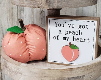 Fabric Peach & Mini Sign / Peach Decor / Farmhouse Peach / Peach Bowl Filler / Peach Tier Tray Fillers / Fabric Peaches / Peach Plaid