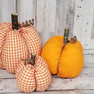 Orange Plaid Pumpkins Fabric Pumpkins, Fall Decorations , Rustic Fall Decor, Farmhouse Fall Pumpkins, Plaid Pumpkins, Tiered Tray image 3