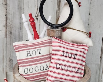 Fabric Faux Hot Cocoa Packet / Tiered Tray Decor / Hot Chocoloate Decor / Farmhouse Christmas Tiered Tray Decor, Hot Cocoa Bar Decor