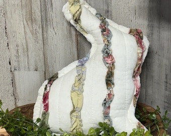 Quilt rabbit, Repurposed Quilt Bunny, Easter Hutch, Patchwork Bunny, Vintage Easter Decor, Sitting rabbit decor