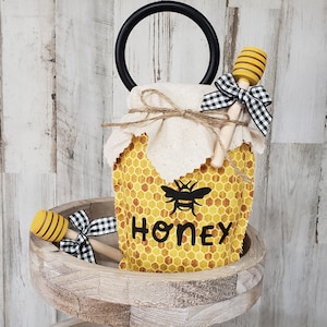 Fabric Honey Jar / Honey Tiered Tray / Honey Bee Decor / Honey Dipper / Bee Tiered Tray / Honey Jar  / Bee Decor / Tiered Tray Filler