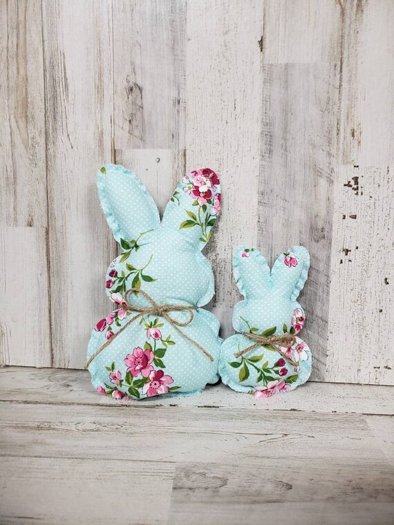 Blue Floral Fabric Bunnies / Floral Bunnies / Purple Farmhouse