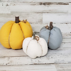 Set of 3 Fabric Pumpkins / Farmhouse Fall Decor / Fabric Pumpkins / Pumpkin Decor / Gray Pumpkins / Pumpkin Centerpiece / Fall Wedding