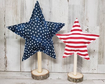 Farmhouse Fabric Stars / Fabric Stars / Independence Day Mantel Decor /Independence Day Decor/4th July Tiered tray filler / Patriotic Mantel
