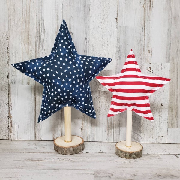 Farmhouse Fabric Stars / Fabric Stars / Independence Day Mantel Decor /Independence Day Decor/4th July Tiered tray filler / Patriotic Mantel