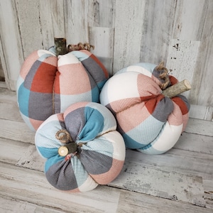 Fall Buffalo Plaid Pumpkins Handmade Pumpkins, Fall Decor, Farmhouse Decor, Fabric Pumpkins, Fall Mantel, Pumpkin Centerpiece