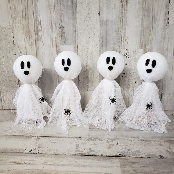 Decoración De Halloween - Fantasmas De Sherpa Iluminados Con Calabaza, Luz LED, Para Interior Y Mesa