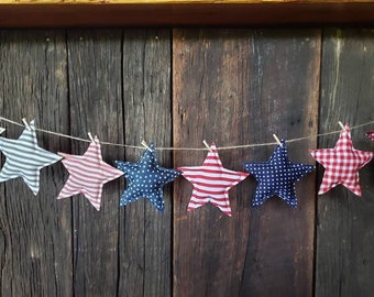 Fabric Star Garland / Patriotic Day Decor / Fabric Stars / Plush Stars / Patriotic Mantel Garland /  Memorial Day Decor / Independence Day