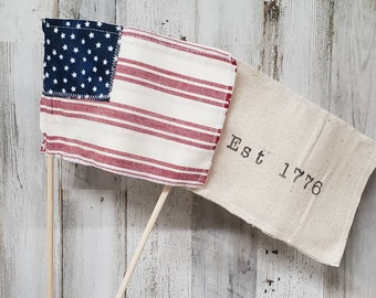 Fabric Flags / Farmhouse Cottage American Mini Flags / Old Glory Flag / Memorial Day Decor / 4th July decor / Tier Tray Decor / Hutch Flags