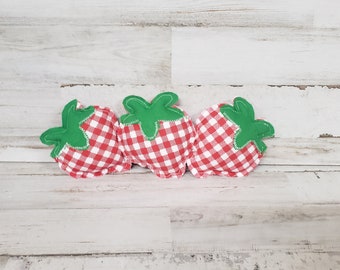 Set of 3 Mini Fabric Strawberries / Farmhouse Spring Decor /Strawberry tier tray/Strawberry Bowl Filler/Plush Strawberries/Spring Coffee Bar