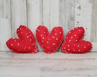 Red Fabric Hearts, Plush Heart Bowl Filler, Rustic Valentine's Day Bowl fillers, Valentines day decor Farmhouse Valentine