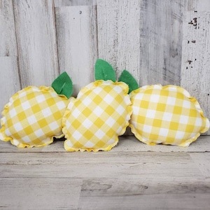 Yellow Plaid Fabric Lemons / Lemon Home Decor / Summer Decor / Lemon Tier Tray / Lemon Vignettes / Spring Lemon Decor / Plush Lemon