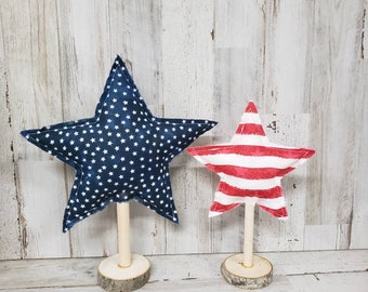 Farmhouse Fabric Stars / Fabric Stars / Independence Day Mantel Decor /Independence Day Decor/4th July Tiered tray filler / Patriotic Mantel