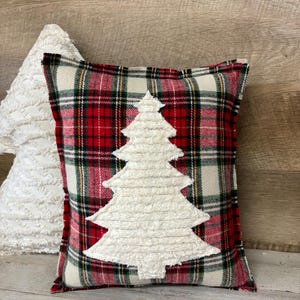 Christmas Tree Pillow / Farmhouse Christmas Decor / Bench Pillow / Small Christmas Pillow / Christmas Truck Decor / Gray Ticking