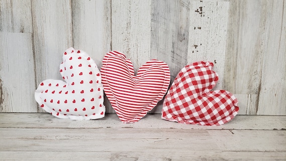 Set of 3 Stuffed Hearts Rustic Valentine's Day Vase and Bowl Fillers  Valentines Day Decor Farmhouse / Valentine Tier Tray Filler 