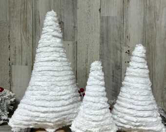 Chenille Fabric Christmas Trees, Chenille Decor, Farmhouse Winter Decor, Farmhouse Christmas Decor, Christmas Mantel, Winter Mantel Decor