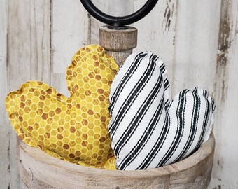 Honey Bee Tiered Tray Hearts / Honey Bee Decor / Bee Decor /Bee Tiered Tray / Farmhouse Bee Kitchen /Tiered Tray Pillow / Fabric Bee Hearts