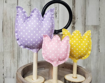 3er Set Frühling Tulpen Dekor / Frühlingsregal Sitter / Karierte Tulpen / Tulpen Mantel Dekor / Frühlingsmantel / Frühlingstier Tablett