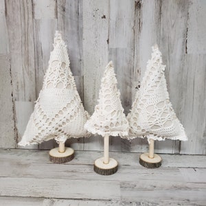 Crochet Fabric Christmas Trees, Farmhouse Christmas Decor, Christmas Mantel, Neutral Christmas, Farmhouse Mantel,  Linen Christmas