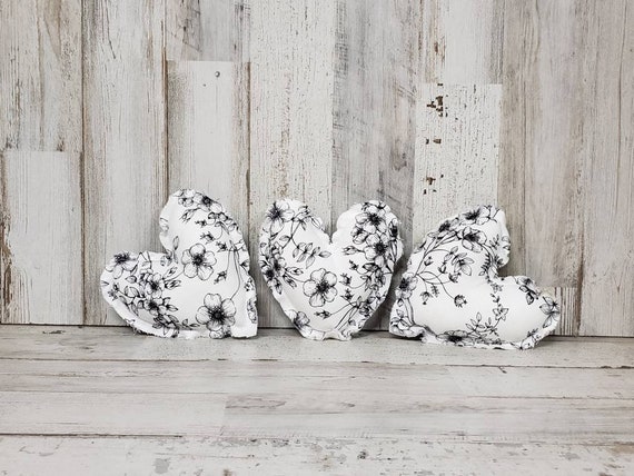 Black Floral Heart, Plush Heart Bowl Filler, Rustic Valentine's Day Vase  and Bowl Fillers Valentines Day Decor Farmhouse Valentine 
