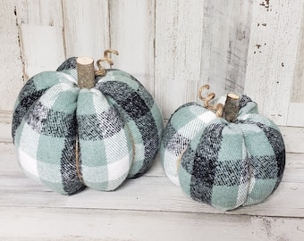 Calabazas De Tela A Cuadros Para Decoración De Otoño - Hechas A Mano, Varios Estilos, Tallo De Plástico