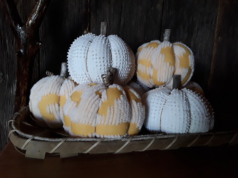 White Chenille Pumpkins Handmade Fall Autumn Farmhouse Etsy