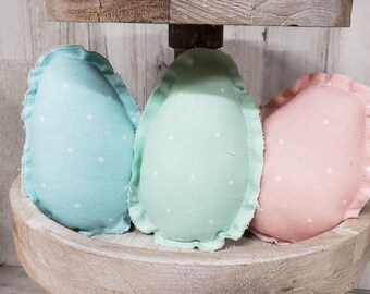 Set of 3 MINI Polka Dot Fabric Eggs / Easter Bowl Filler Decor /Mini Eggs / Farmhouse Easter Decor / Spring Decor