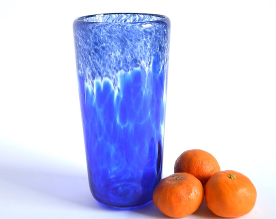 Vintage Handblown Cobalt Blue and Clear Art Glass Vase