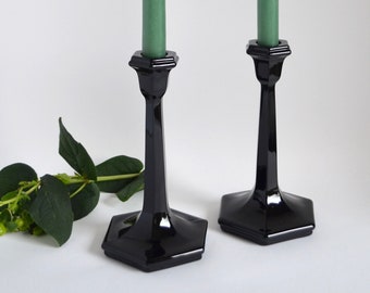 Paar Vintage schwarze Glas Kerzenhalter